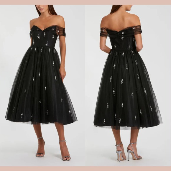NWT Mac Duggal [ 8 ] 26498 Off Shoulder Embellished Tulle Cocktail Dress  #J2026
